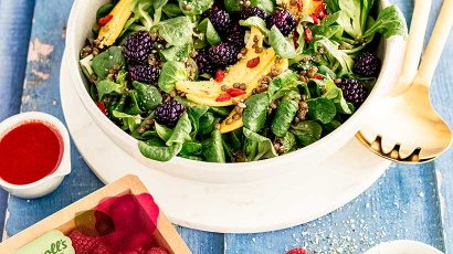 Fruchtiger Salat mit Himbeer-Limetten-Dressing