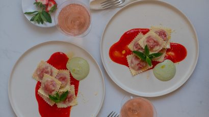 Erdbeer-Ravioli auf Erdbeerrsauce 